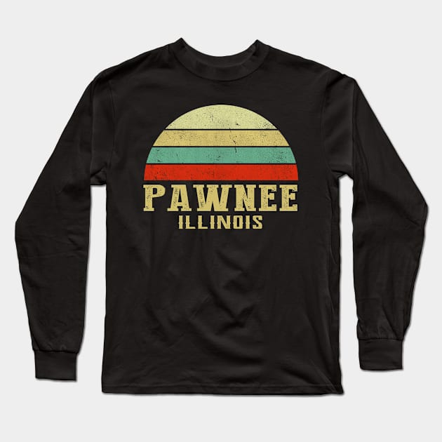 PAWNEE ILLINOIS Vintage Retro Sunset Long Sleeve T-Shirt by LIPTIN